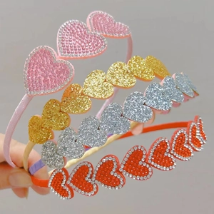 Sweet Kids Heart Star Headband Shiny Rhinestone Sequin Faux Leather Princess Hair Hoop For Girls Daily Party Hair Accessories