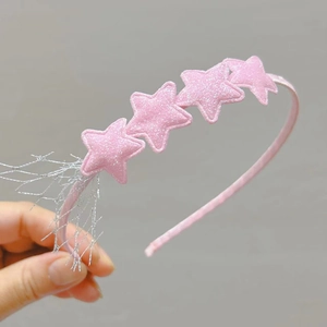 Serre-tête rose à paillettes pour enfants avec étoiles brillantes et détails de glands argentés