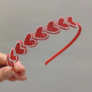 Sparkly red heart headband with rhinestones for girls, sweet princess hair accessory
