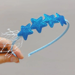 Serre-tête bleu à paillettes avec étoiles et glands en maille argentée pour filles et enfants