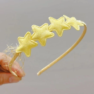 Serre-tête étoiles pailletées jaunes pour enfants avec détail en tulle pour cheveux de princesse