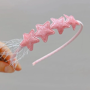 Serre-tête rose pour filles avec étoiles pailletées et glands à franges argentées