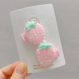 Barrettes à cheveux fraise à paillettes roses et feuilles vertes pour filles accessoires