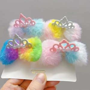 Simpatico Fermaglio per Capelli Fiocco Corona in Peluche Sfumatura Colorata Finta Perla Artificial Fermaglio per Ragazze Bambini