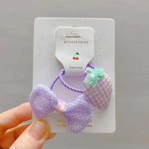 Ensemble d'élastiques à cheveux nœud et fraise en paillettes violettes pour enfant