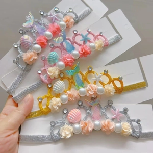 Kinder Meerjungfrau Krone Stirnband Prinzessin Muschel Seestern Künstliche Perle Blume Glitzer Elastisches Haarband Für Mädchen Geburtstag