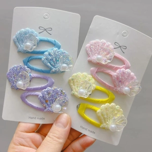 Barrettes à Cheveux en Tissu Coquillage et Künstliche Perle Couleur Macaron Paillettes Épingles à Cheveux Filles Thème Océan
