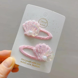 Barrettes à cheveux coquillage rose avec paillettes et perles pour filles thème océan