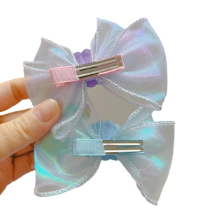 Barrettes à cheveux irisées avec nœuds, décorations coquillage et paillettes, lot de 2