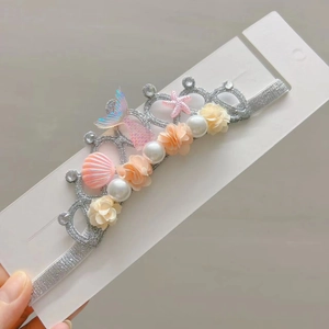 Prinzessin-Stirnband für Mädchen mit Meerjungfrauenschwanz, Muschel und Perlen