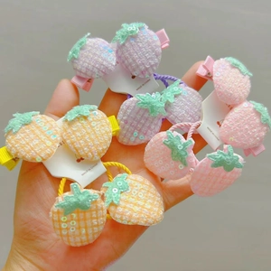 Douces Couleurs Macaron Paillettes Fraise Barrettes et Élastiques à Cheveux Enfants Tissu Plaid Coiffure Filles Accessoires
