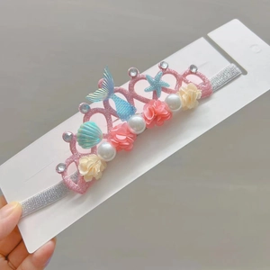 Rosa Meerjungfrau-Krone Haarband für Mädchen mit Seesternen und Perlen Haarschmuck