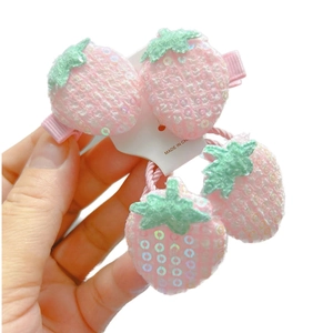 Ensemble d'accessoires cheveux fraise rose à paillettes avec barrettes et élastiques