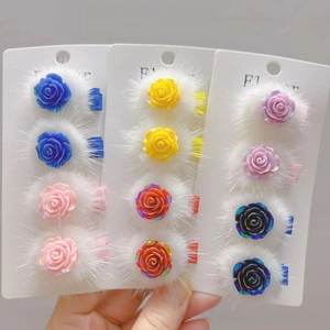 Barrettes à Cheveux Fleur de Rose Lumineuses pour Enfants Femmes Fausse Fourrure de Vison Résine Clips Bec de Canard