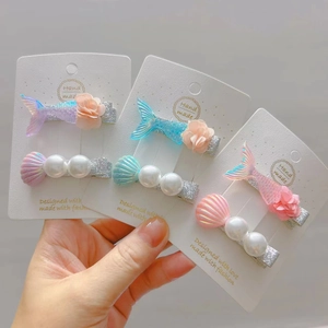 Mermaid Theme Hair Clips Shell Fish Tail Artificial Pearl Flower Hairpins For Girls Kids Cute Cartoon Handmade Glitter Hairpins Accessories