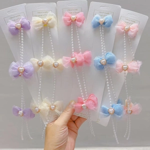 Mädchen Süße Netz Schleife Haarspangen Mit Künstliche Perlen Quaste Herz Dekoration Koreanischen Stil Haarnadel Set Für Kinder Täglich Party Zubehör