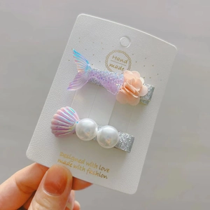 Charming 2-piece mermaid shell and flower hair clips set with pearls for girls