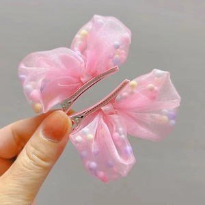 Simpatici Fermagli per Capelli con Fiocco a Farfalla in Rete per Bambini Perline Colorate Tulle Accessori per Capelli