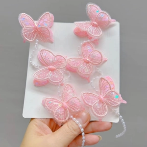 Barrettes papillon roses pour filles avec paillettes et chaînes de perles