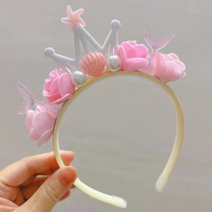 Rosa Seestern Blumenkrone Haarreif für Kindergeburtstage mit Perlen und Muscheln