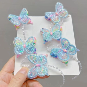 Lot de barrettes papillon pour filles avec broderie en dentelle et chaîne de perles