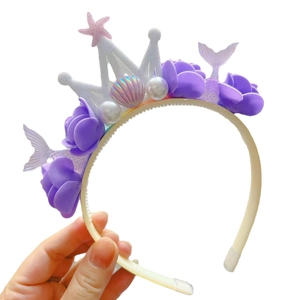 Mädchen Meerjungfrau Blumenkrone Stirnband mit Muschel Seestern und lila Perlen Haarschmuck