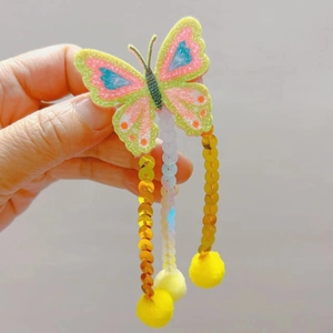 Barrette papillon scintillante avec glands en paillettes et pompon pour filles