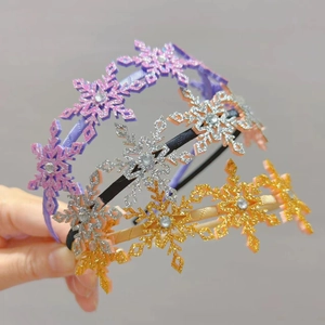 Serre-tête Flocon de Neige en Cuir Synthétique avec Strass pour Enfants Filles Accessoires Cheveux Fête Noël