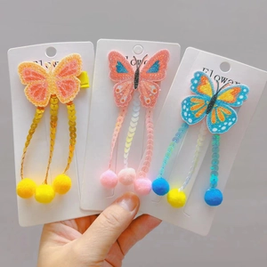 Pince À Cheveux Papillon À Paillettes Avec Pompon À Franges Accessoire De Cheveux Mignon Pour Filles Enfants Fête Quotidien Bijou