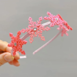 Serre-tête flocon de neige rose pailleté pour filles avec strass et ruban satiné