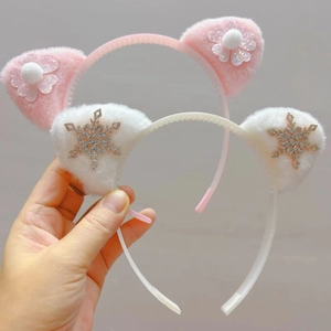 Détails de serre-têtes oreilles de chat en peluche avec dents antidérapantes