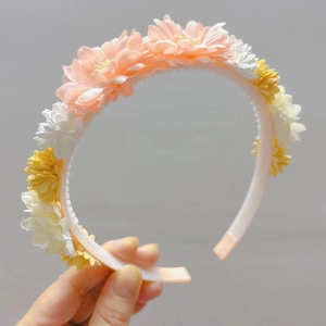 Serre-tête à fleurs roses et jaunes avec dents antidérapantes pour filles et femmes
