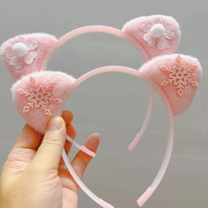 Serre-Tête Oreilles de Chat en Peluche pour Enfants Filles Avec Décor Cœur Flocon de Neige Anti-Glisse Cadeau de Noël