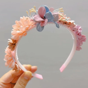 Serre-tête floral avec fleurs de soie Morandi et dents antidérapantes pour filles