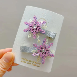 Paire de barrettes flocon de neige à paillettes avec strass pour fête de Noël fille