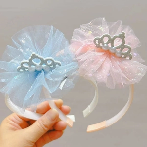 Kinder Prinzessin Netzblume Krone Stirnband Süß Glitzer Künstliche Perle Haarband Rutschfest Haarschmuck Für Mädchen Party Alltag