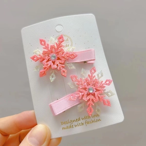 Barrettes flocon de neige rose pailleté pour filles lot de 2 accessoires de Noël mignons