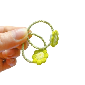 Élastiques à cheveux style pastoral avec fleurs brodées jaunes et cordons élastiques verts