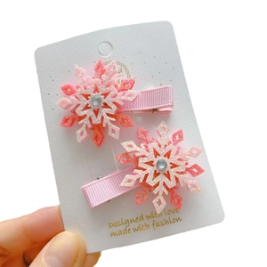 Lot de barrettes à cheveux flocon de neige pailleté rose et orange pour petites filles