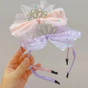 Cerchietto per Capelli per Bambini Corona di Principessa Fiocco in Rete Fermaglio per Capelli con Strass Paillettes per Festa