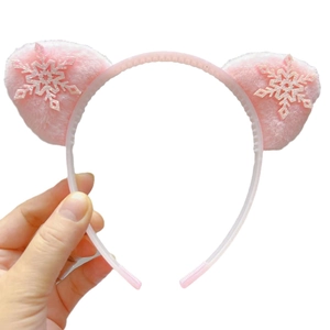 Serre-tête oreilles de chat rose avec peluche douce et paillettes flocon de neige cadeau