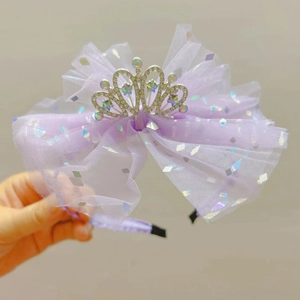 Cerchietto corona da principessa viola con fiocco in tulle e strass per bambine