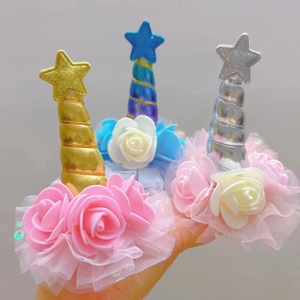 Kids Unicorn Hair Clip With Glitter Star Mesh Flower Rose For Birthday Party Performance Decorative Accessories Headpiece