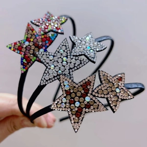 Sparkling crystal star headband with colorful rhinestones on a thin anti-slip metal frame
