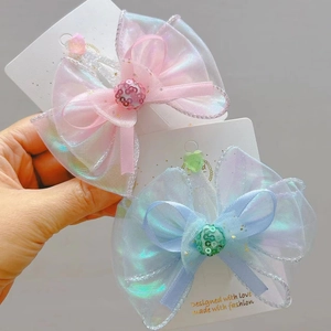 Iridescent organza butterfly hair clips with sequin beads on display card for girls