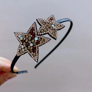 Close-up of sparkling rhinestone star details on a thin non-slip metal headband
