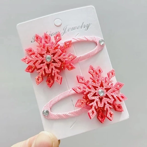 Set di fermagli per capelli a fiocco di neve rosa con strass e nastro intrecciato per bimbe