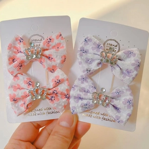 Lot de Barrettes à Cheveux Nœud Floral pour Enfants Épingles à Cheveux Couronne de Strass Accessoires Cheveux en Tissu