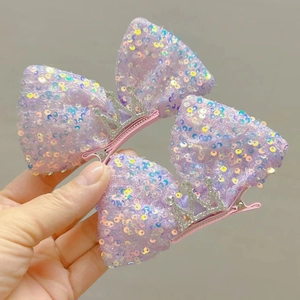 Glitzernde lila Pailletten-Haarschleifen mit Silberkrone für Mädchen Haarschmuck-Set