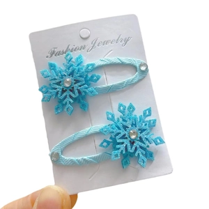 Fermagli per capelli a fiocco di neve blu con strass per bambine set di due